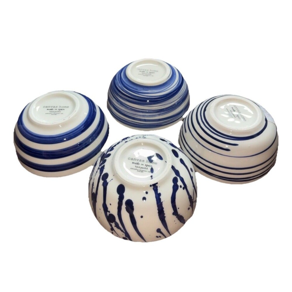 Canvas home Set Of 4 Ice Cream Bowls NIB Blue & White, Hand Painted Porcelain